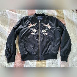 Embroidered Floral Black Bomber Jacket